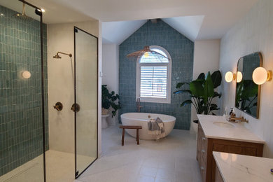 Bathroom - huge master bathroom idea in Kansas City with a freestanding vanity
