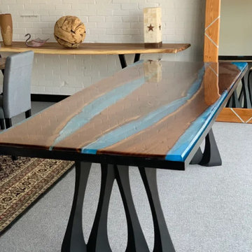 Industrial Style Epoxy And Walnut Dining Table
