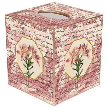 TB296 - Pink Lillies on Rose Toile Tissue Box Cover