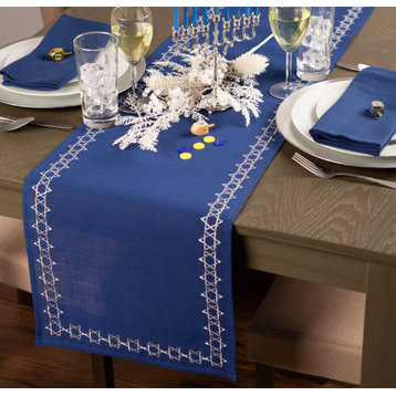 DII Embroidered Star David Table Runner