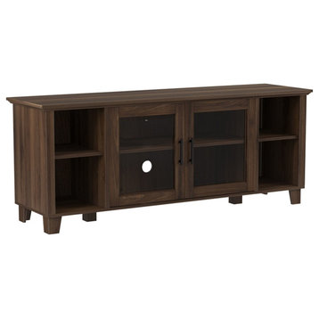 58" TV Stand with Middle Glass Doors - Dark Walnut