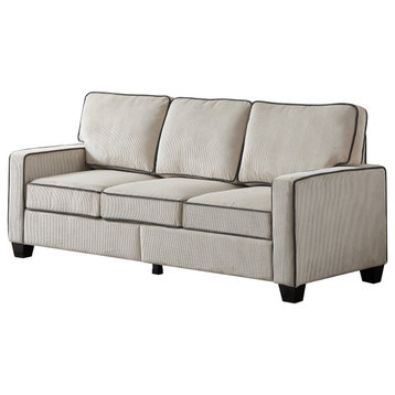 Stylish Corduroy Upholstered Sofa With Storage Sturdy, Beige, Three-Seat