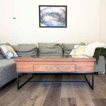 REAS WALNUT, CORK AND STEEL COFFEE TABLE