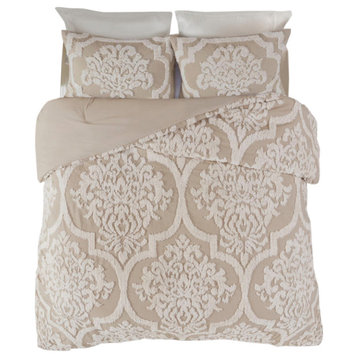 Madison Park Viola Tufted Chenille Damask Comforter/Duvet Cover Mini Set, Taupe