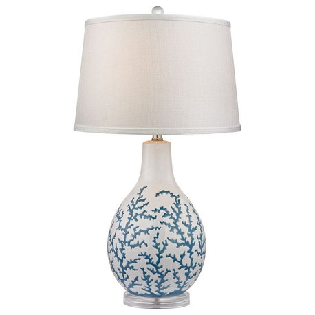 Pale Blue-White Gourd Table Lamp Made Of Acrylic And Ceramic A White Linen