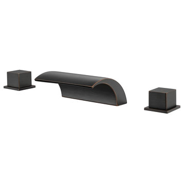Modern Bathroom Faucet, Waterfall Design & 2 Square Handles, Oil Rubbed Bronze