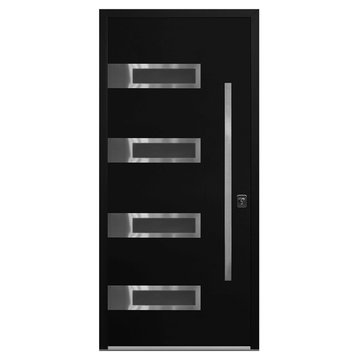 Inox S4 Black Modern Exterior Entry Steel Door by Nova, Left Hand in-Swing