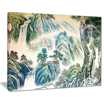 "Blue Chinese Landscape Painting" Canvas Print, 40"x30"