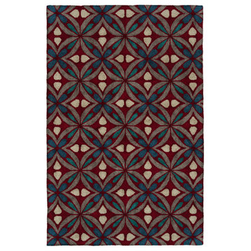 Peranakan Tile Collection Red 2' x 3' Rectangle Indoor-Outdoor Throw Rug