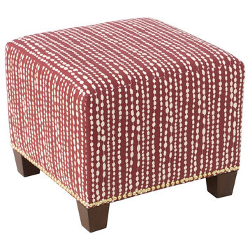Quinn Square Nail Button Ottoman, Line Dot Holiday Red