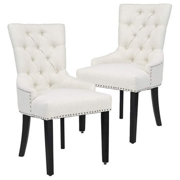 Set of 2 Modern Dining Chair, Beige Upholstered Seat With Button Tufted Back