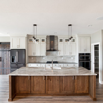 Gorgeous Wavvy Cambria Quartz Island Top In This Contemporary-Rustic New Kitchen