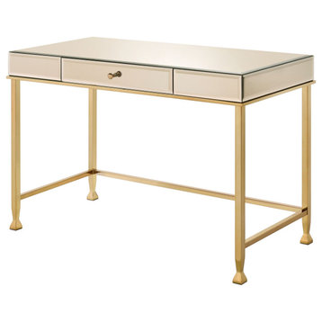 Canine Writing Desk, Smoky Mirrored and Champagne Finish