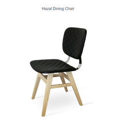 HAZAL NATURAL ASH WOOD CHAIR - BLACK LEAHTERETTE - Dining Chairs