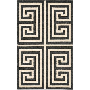 Unique Loom Black Athens Greek Key 3' 3 x 5' 3 Area Rug