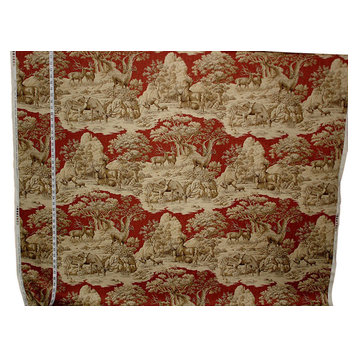 Deer Fabric Red Toile Woods Nature Woodland Lodge, Standard Cut