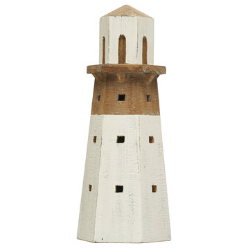Decorative 2-Tone Wood Light House, Natural and White
