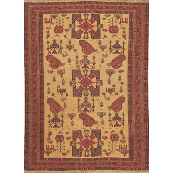 Consigned,Oriental Animal Print Vintage Flatweave Persian Rug, Brown, 5'9"x4'2"
