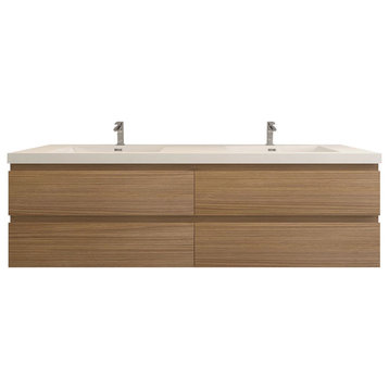 BTO 72" Wall Mounted Bath Vanity With Reinforced Acrylic Sink, Double Sink, Rose Wood