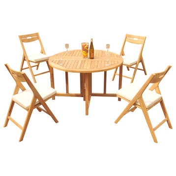 5-Piece Outdoor Teak Dining Set: 48" Butterfly Table, 4 Surf Folding Arm Chairs
