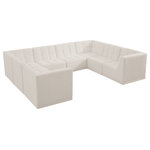 Meridian Furniture - Relax Velvet Upholstered 8-Piece U-Shaped Modular Sectional, Cream - Bolster a contemporary vibe in your living room with this Relax cream modular sectional. Soft cream velvet upholstery offers delicate comfort, making this sectional cozy for anyone who sits in it. Biscuit tufting gives this sectional texture and a modern style, adding extra comfort and elegance to your living space. It's modular design allows you to create infinite configurations, making it a versatile piece to add to your home. A latch underneath the sectional makes it easy to attach to other pieces.