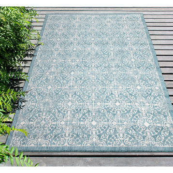Carmel Antique Tile Indoor/Outdoor Rug Aqua 1'11"x4'11"