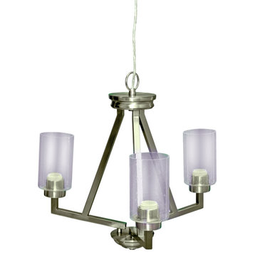 Brixton 3-Light Contemporary Chandelier, Satin Nickel Steel and Glass
