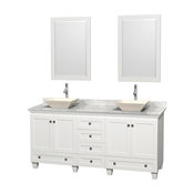 72" Acclaim White Double Vanity With White Carrera Marble Top and Pyra Bone Sink
