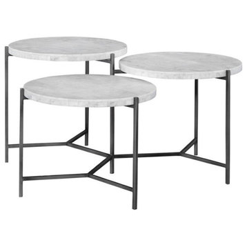 Bowery Hill Contemporary Tiered Coffee Table in White Marble