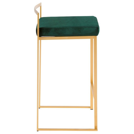 Lumisource Fuji Stackable Counter Stools, Green Velvet Cushion, Set of 2