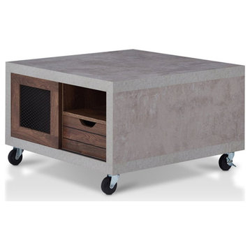 Bowery Hill Wood Storage Coffee Table in Distressed Walnut Finish