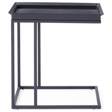 Modern Rutland Side Table - Black Lacquer with Matte Black Steel Base