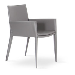TIFFANY ARM CHAIR-GREY BONED LEATHER - Dining Chairs