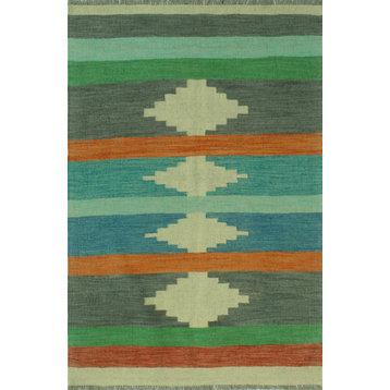 Winchester Kilim Zainnah Gray/Turquoise Rug, 3'11x5'10