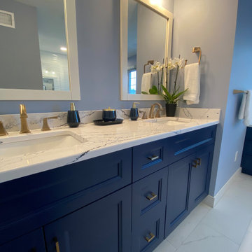 Blue Hollywood Glam Primary Bathroom