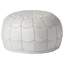 Traditional Floor Pillows And Poufs White Moroccan Leather Pouf