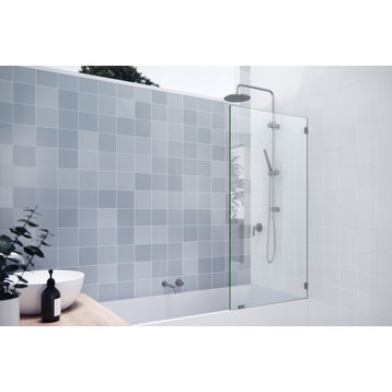 58.25"x29" Frameless Shower Bath Fixed Panel, Brushed Nickel