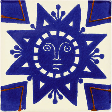 Handmade Tierra y Fuego Ceramic Tile, Geometric Sun, Set of 9