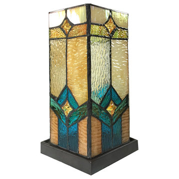 Gregory Tiffany-Glass Accent Pedestal 1-Light Mission Table Lamp 11"