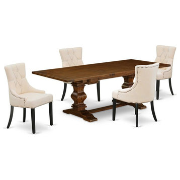 East West Furniture Lassale 5-piece Wood Dining Set in Walnut/Light Beige