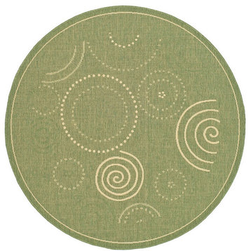Courtyard cy1906-1e06 Polka Dots Outdoor Rug, Olive/Natural, 5'3"x5'3" Round