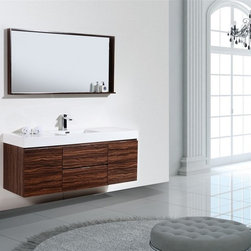 60 inch Wall Mount Single Sink Modern Bathroom Vanity Walnut Finish - Bathroom Vanities And Sink Consoles