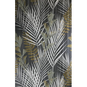 Floral Tropical Palm Leave wicker bamboo Gray Silver metallic textured Wallpaper 