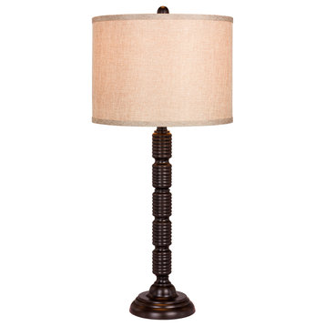 30.5" Industrial, Ribbed Metal Table Lamp, Oil Rubbed Bronze, hue of Beige shade