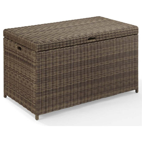 Pemberly Row Modern Wicker / Rattan Patio Deck Box in Weathered Brown