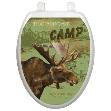 Moose Lodge Toilet Tattoos Seat Cover, Vinyl Lid Decal, Bathroom Accent, Elongated