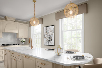 Large transitional kitchen photo in Boston with an island
