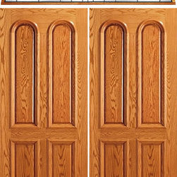 Prehung Entry Mahogany Door, 4 Panel Moulding Double Transom Door - Front Doors