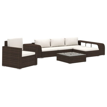 vidaXL Patio Furniture Set 8 Piece Sectional Sofa with Table Poly Rattan Brown
