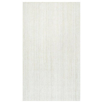 Farmhouse Area Rug, Hand Woven Braided Natural Jute In White, 6' X 6' Square
